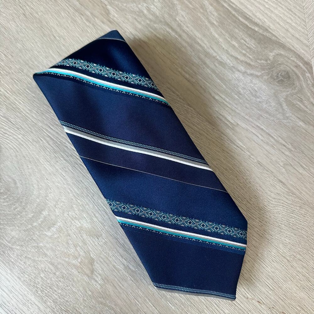 Vintage Envoy Blue Diagonal Stripe Tie Silk Blend 80s
